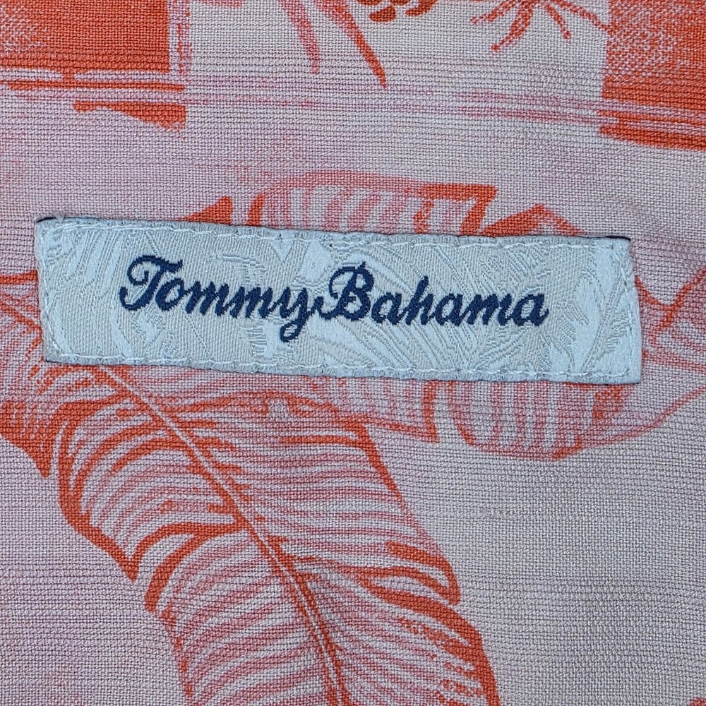 Tommy Bahama Mens XL Orange White Silk Hula Girl Hawaii Aloha Camp Shirt - Picture 3 of 10